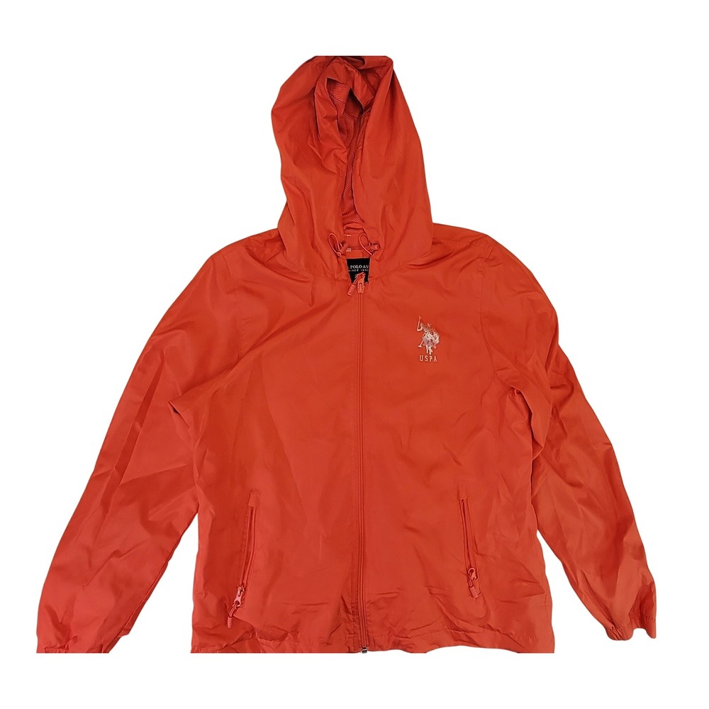US Polo‎ Assn Mens Orange Hooded Lightweight Jacket Zip Up Logo Size M